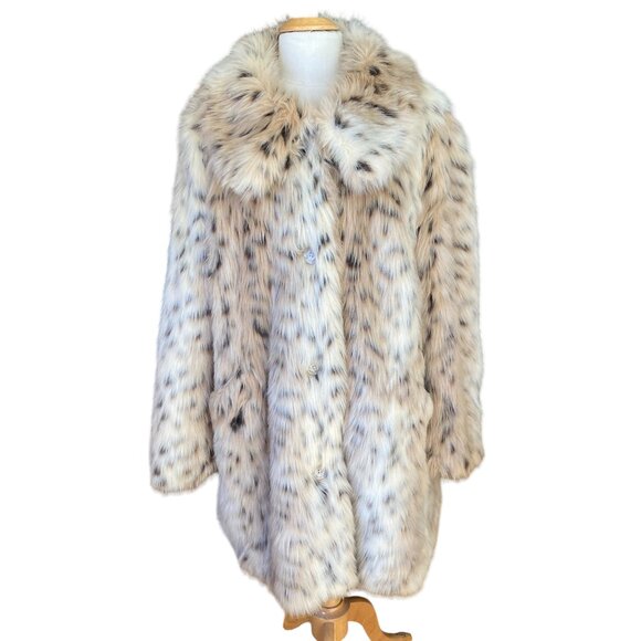 ASOS Faux Fur Coat in Cream and Brown - Picture 6 of 14